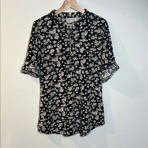 Floral Black and Cream Women's Top
